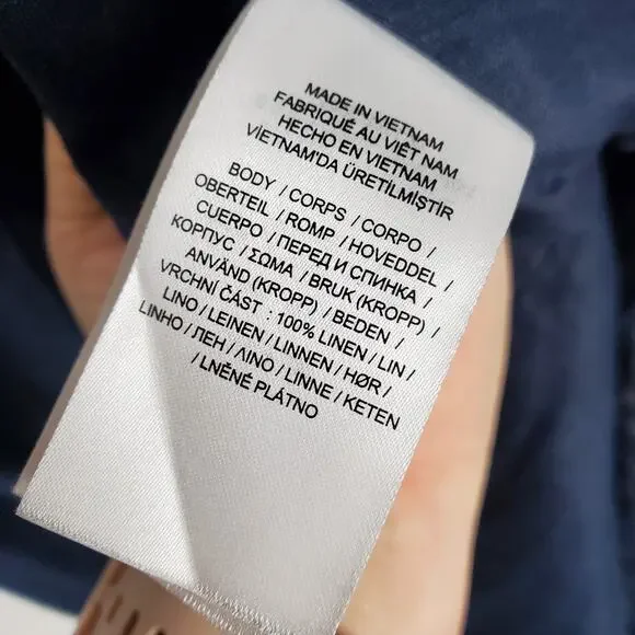 NEW Lauren Ralph Lauren Tie Front Linen Shirtdress Sz 10 Navy Blue Short Sleeve - Picture 10 of 13